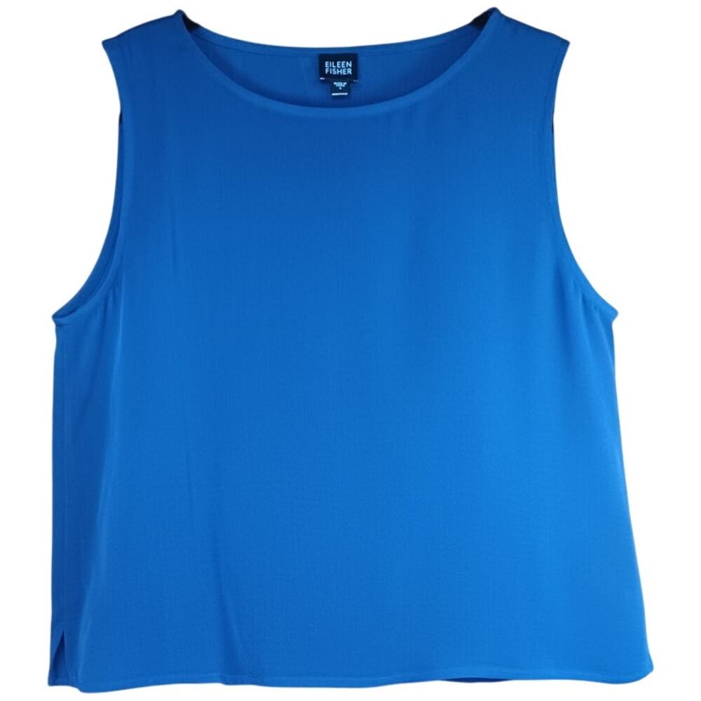 Eileen Fisher Blue Silk Sleeveless Tank Top Womens Large Minimalist Coastal